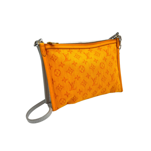 Double Flat Orange Messenger in Coated Canvas, Silver hardware