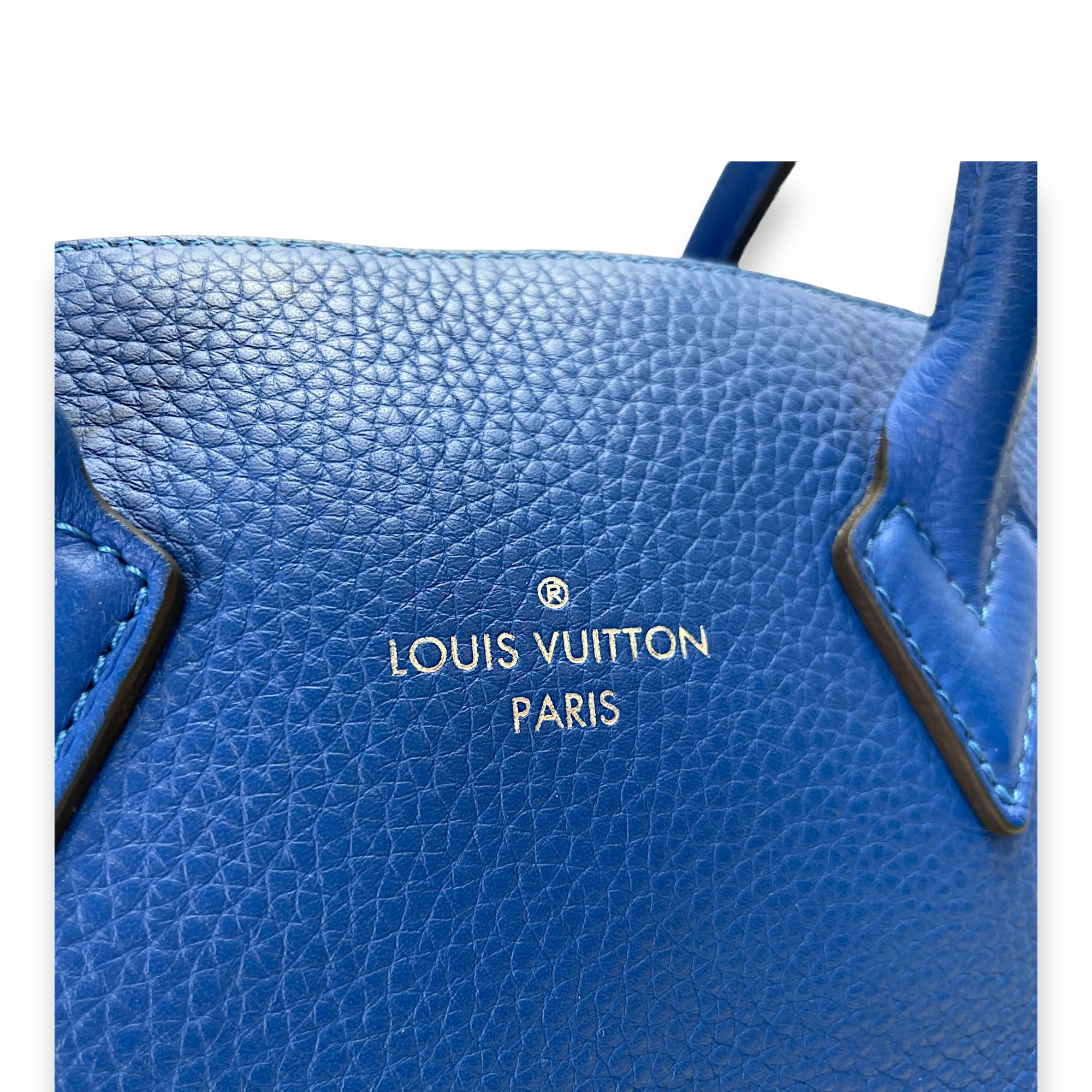 LockIt PM Blue Top Handle Bag in Calfskin, Gold hardware