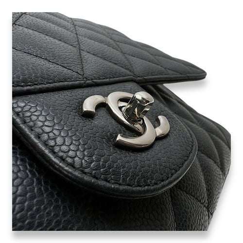 Classic Shoulder Bag Jumbo Single Flap Black in Caviar Leather , Silver Hardware