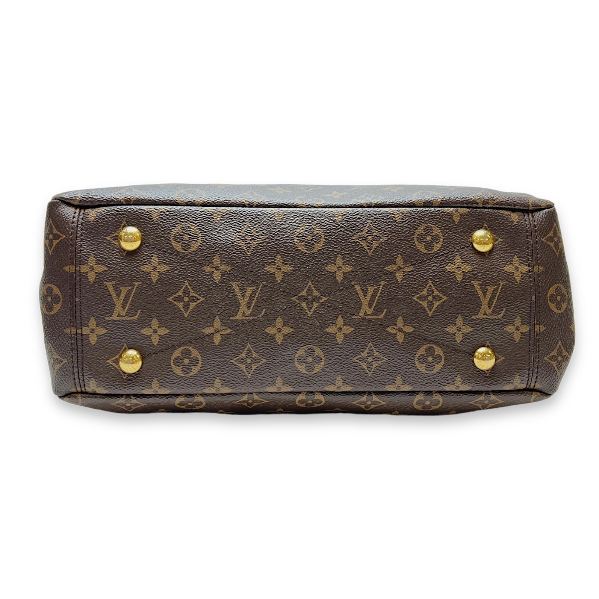 Pallas MM Brown Top Handle Bag in Monogram Coated Canvas, Gold hardware