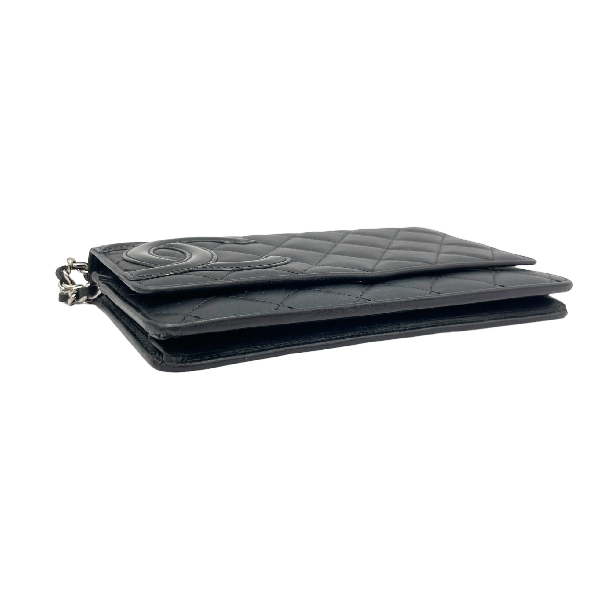 Cambon Black Wallet On Chain in Calfskin, Silver hardware