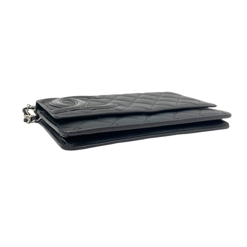 Cambon Black Wallet On Chain in Calfskin, Silver hardware