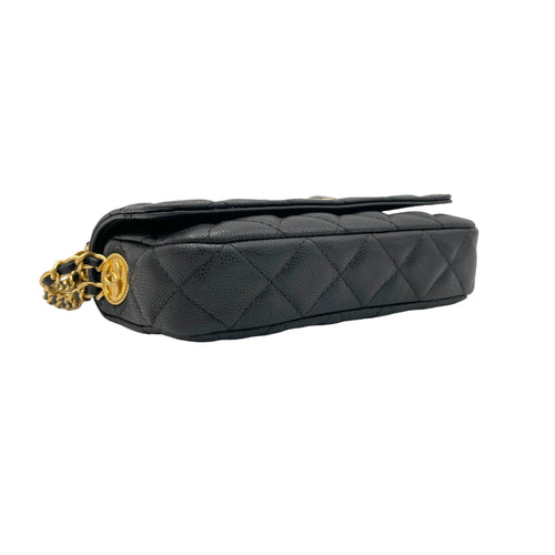 Twist Your Buttons Black Wallet On Chain in Caviar Leather, Gold hardware