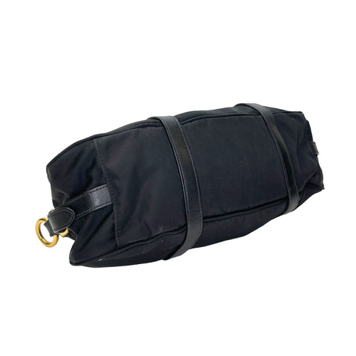 Two-Way Black Top Handle Bag in Nylon, Gold hardware