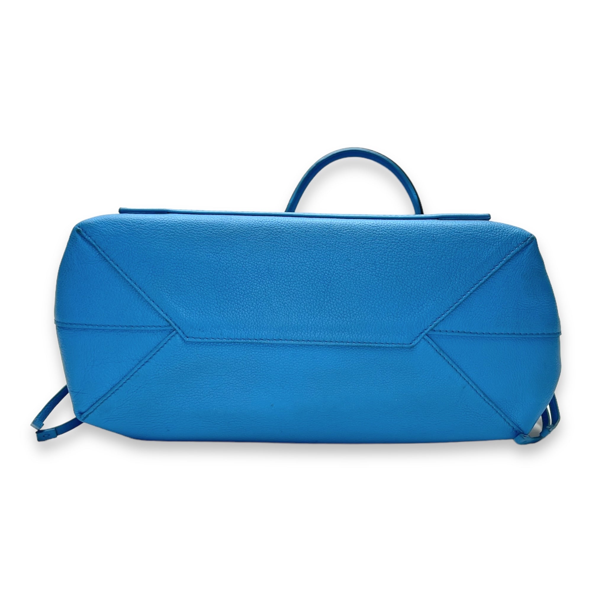 LockMe MM Blue Top Handle Bag in Calfskin, Gold hardware