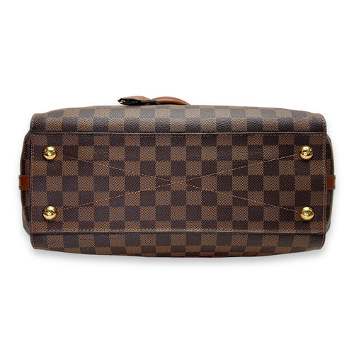 Greenwich Damier Ebene Brown Top Handle Bag in Coated Canvas, Gold hardware