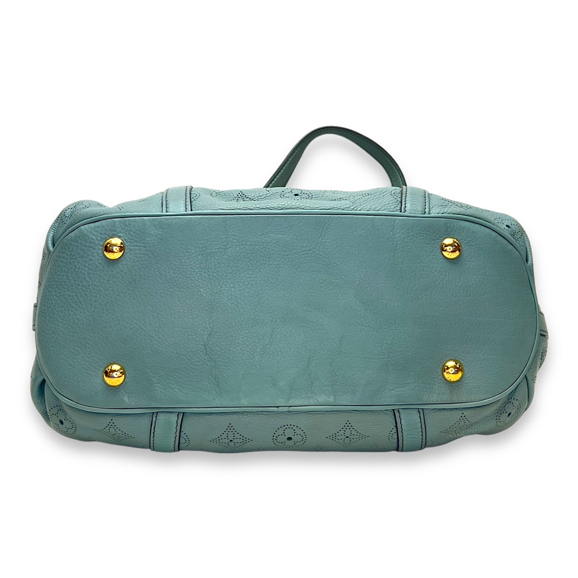 Lunar PM Blue Shoulder Bag in Mahina Leather, Gold hardware