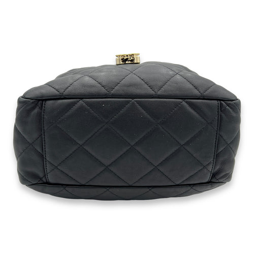 Bucket Black Shoulder Bag in Calfskin, Gold hardware