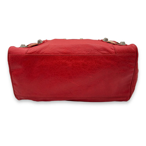 Midday Red Top Handle Bag in Distressed Leather, Rose Gold hardware