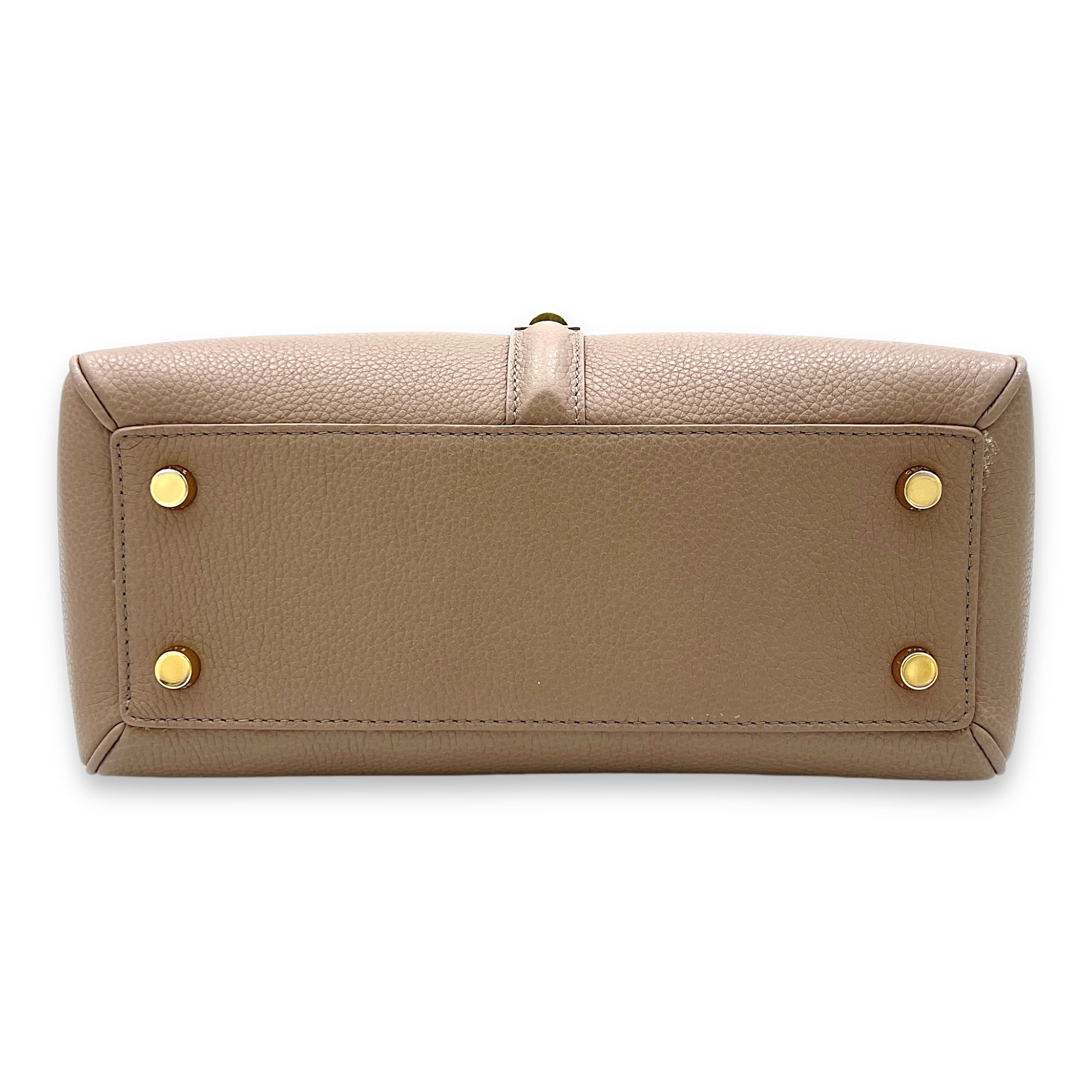 16 Small Beige Top Handle Bag in Calfskin, Gold hardware