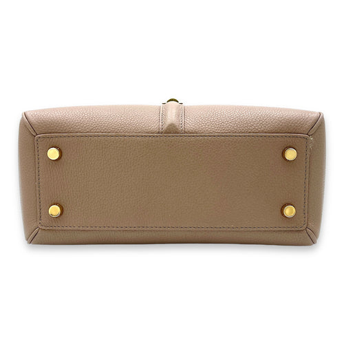 16 Small Beige Top Handle Bag in Calfskin, Gold hardware