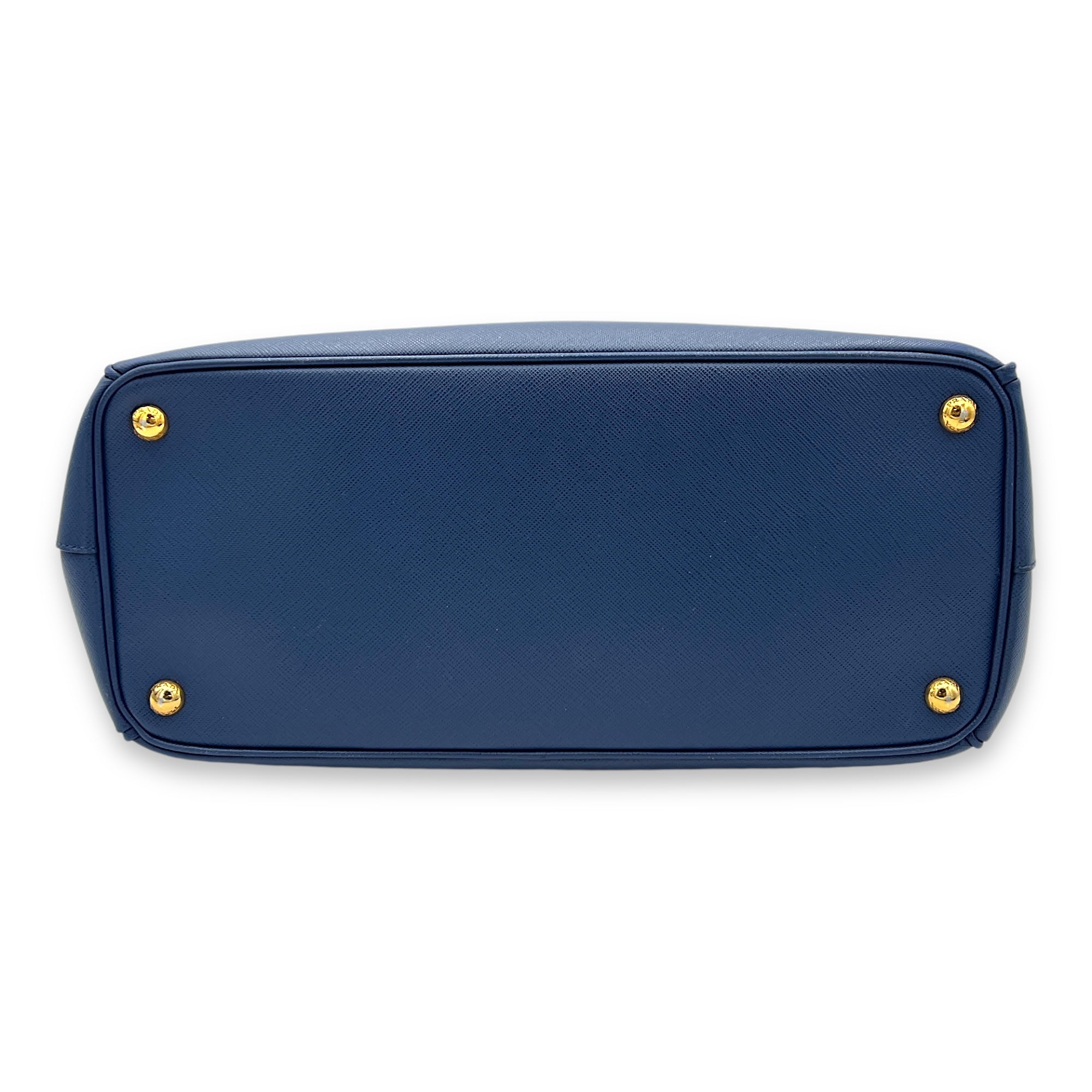 Galleria Blue Top Handle Bag in Saffiano Leather, Gold hardware