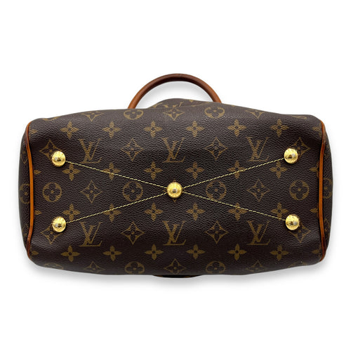 Tivoli PM Brown Top Handle Bag in Monogram Coated Canvas, Gold hardware