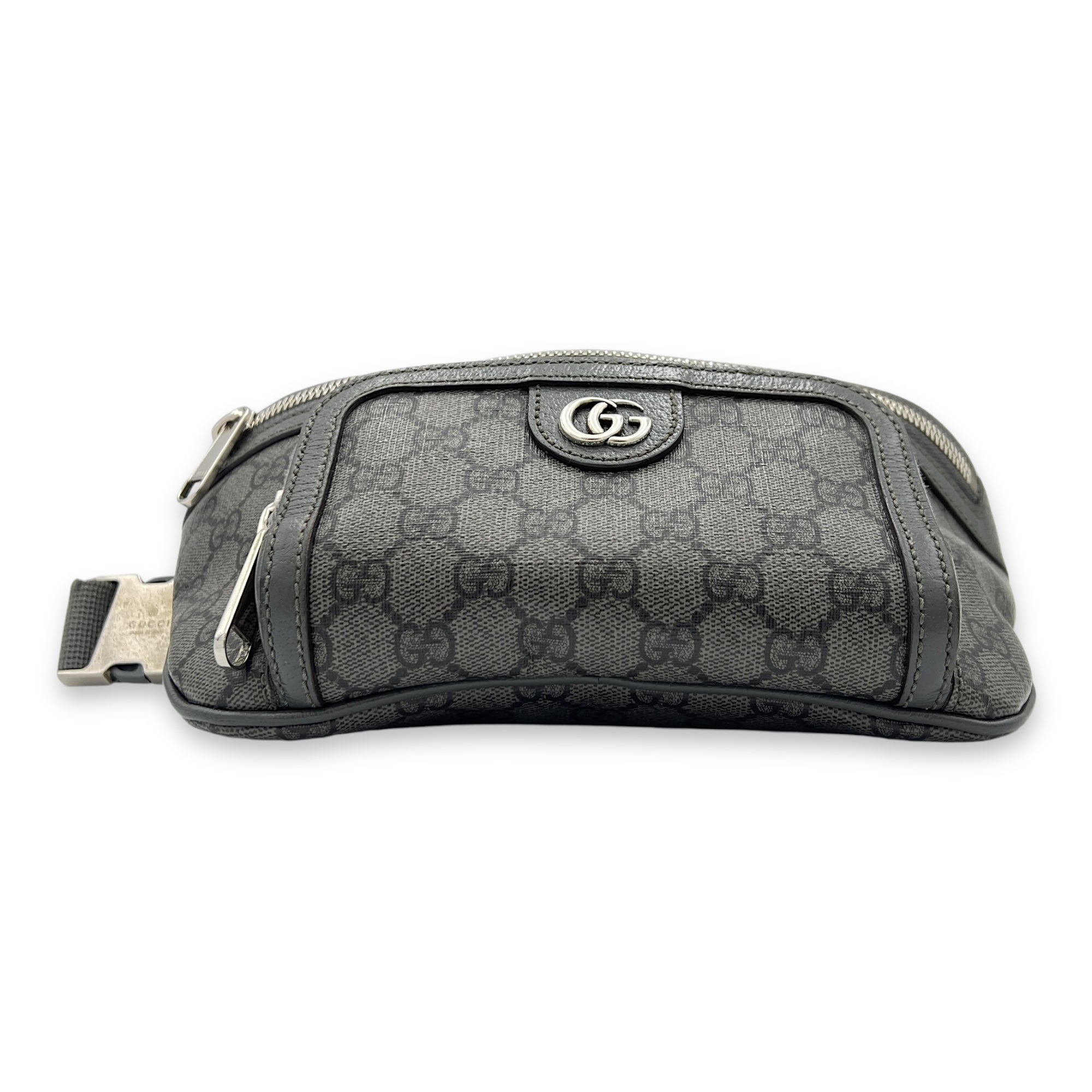 Ophidia Small Grey Belt Bag in Monogram Coated Canvas, Silver hardware