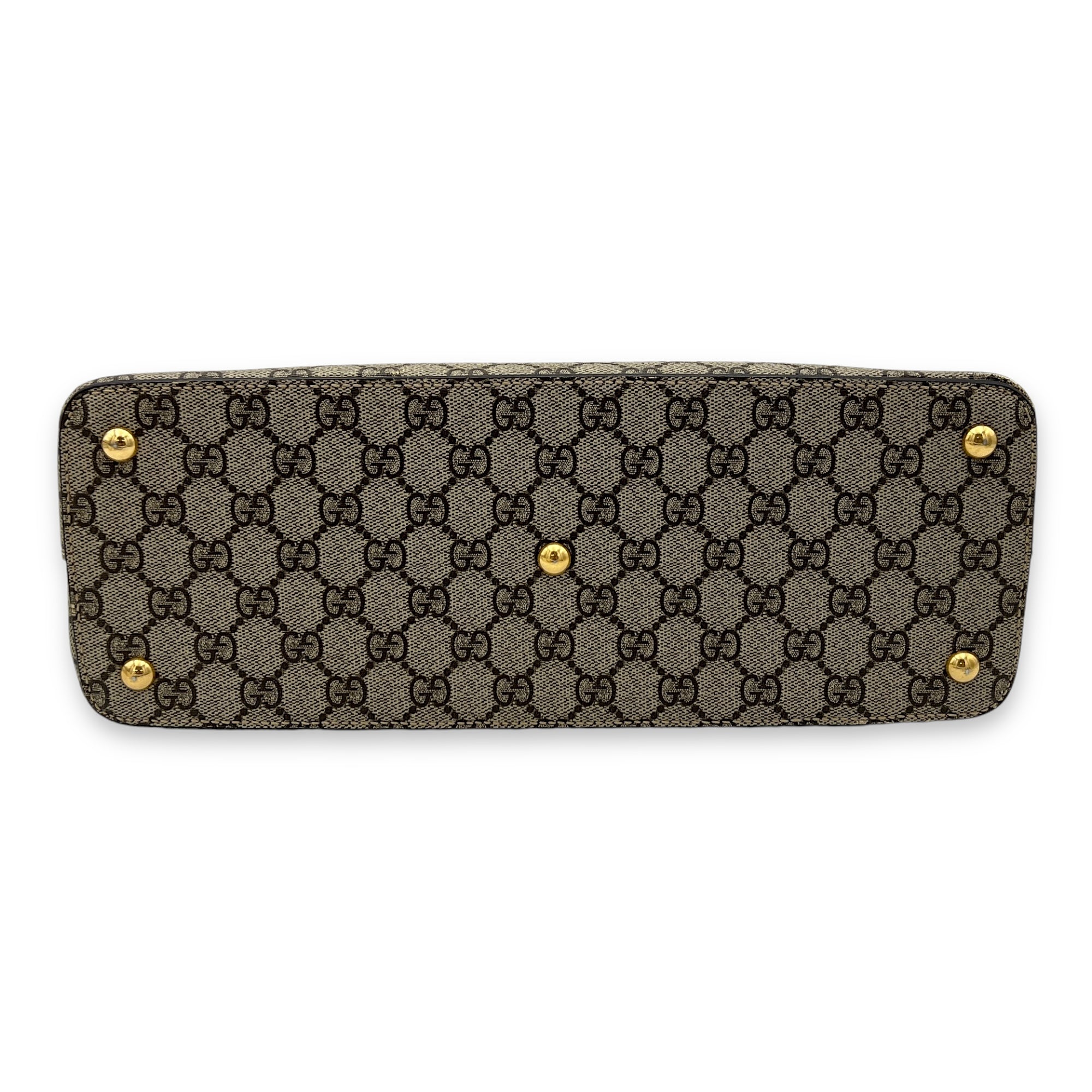 GG Supreme Top Handle Bag Brown in Monogram Coated Canvas, Gold hardware