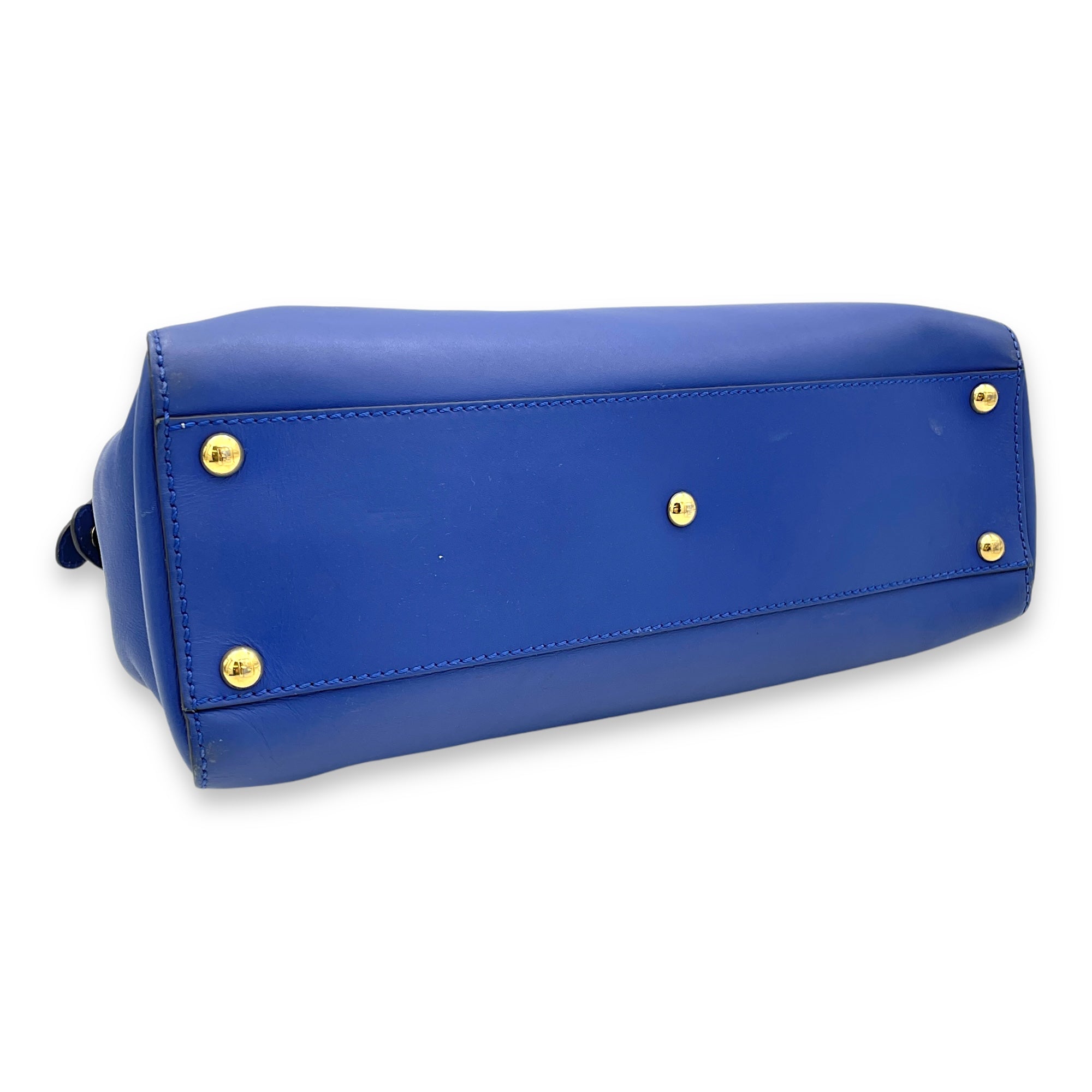 Peekaboo Medium Blue Top Handle Bag in Calfskin, Gold hardware