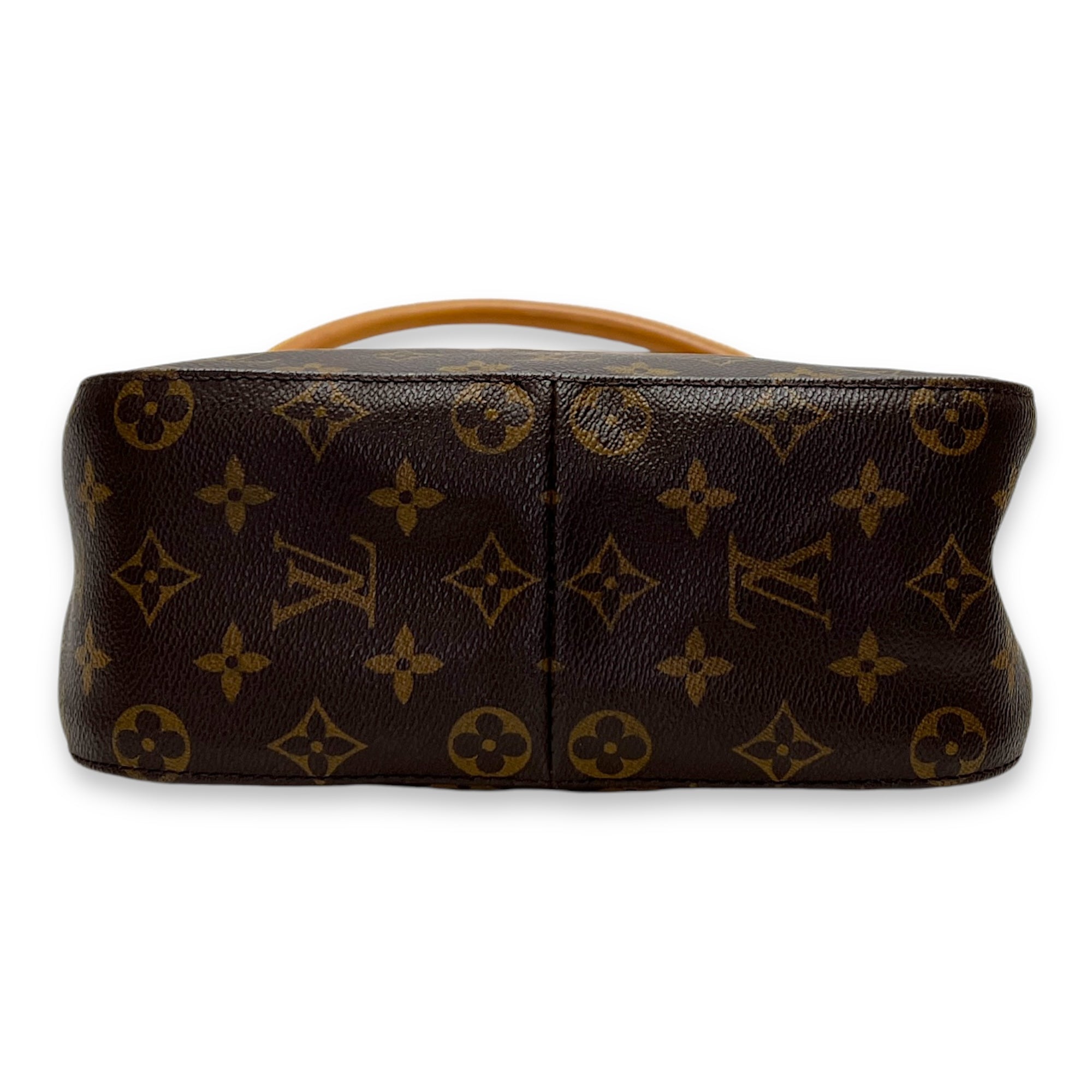 Looping MM Brown Shoulder Bag in Monogram Coated Canvas, Gold hardware