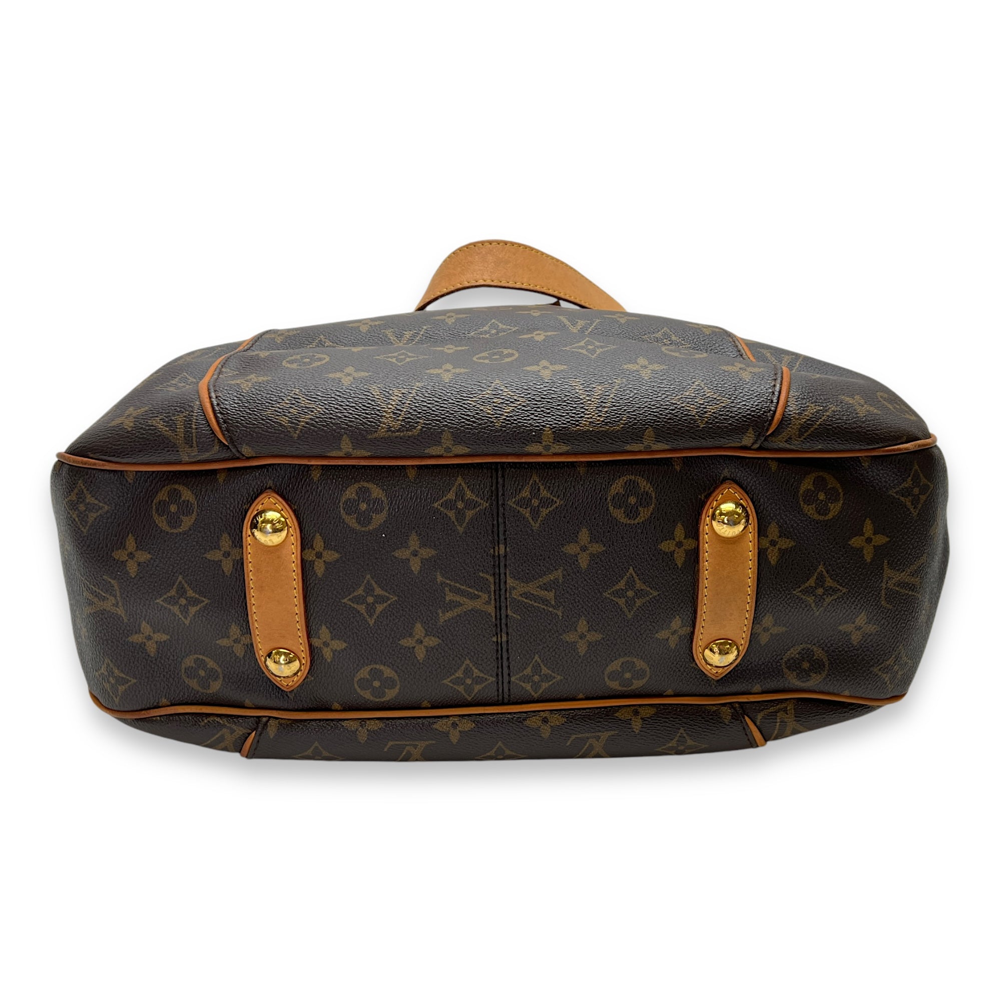 Galliera PM Brown Shoulder Bag in Monogram Coated Canvas, Gold hardware