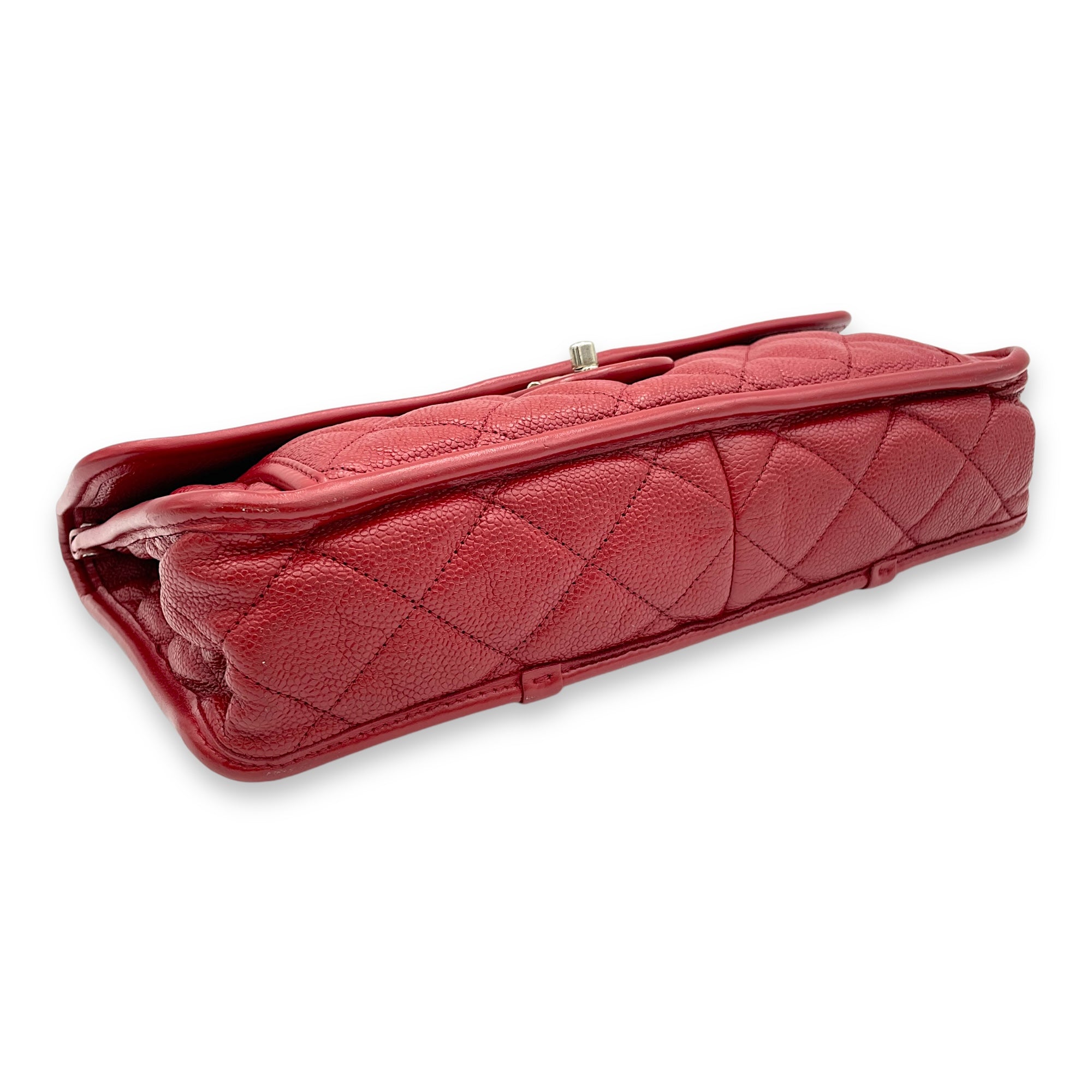 French Riviera Red Shoulder Bag in Caviar Leather, Silver hardware