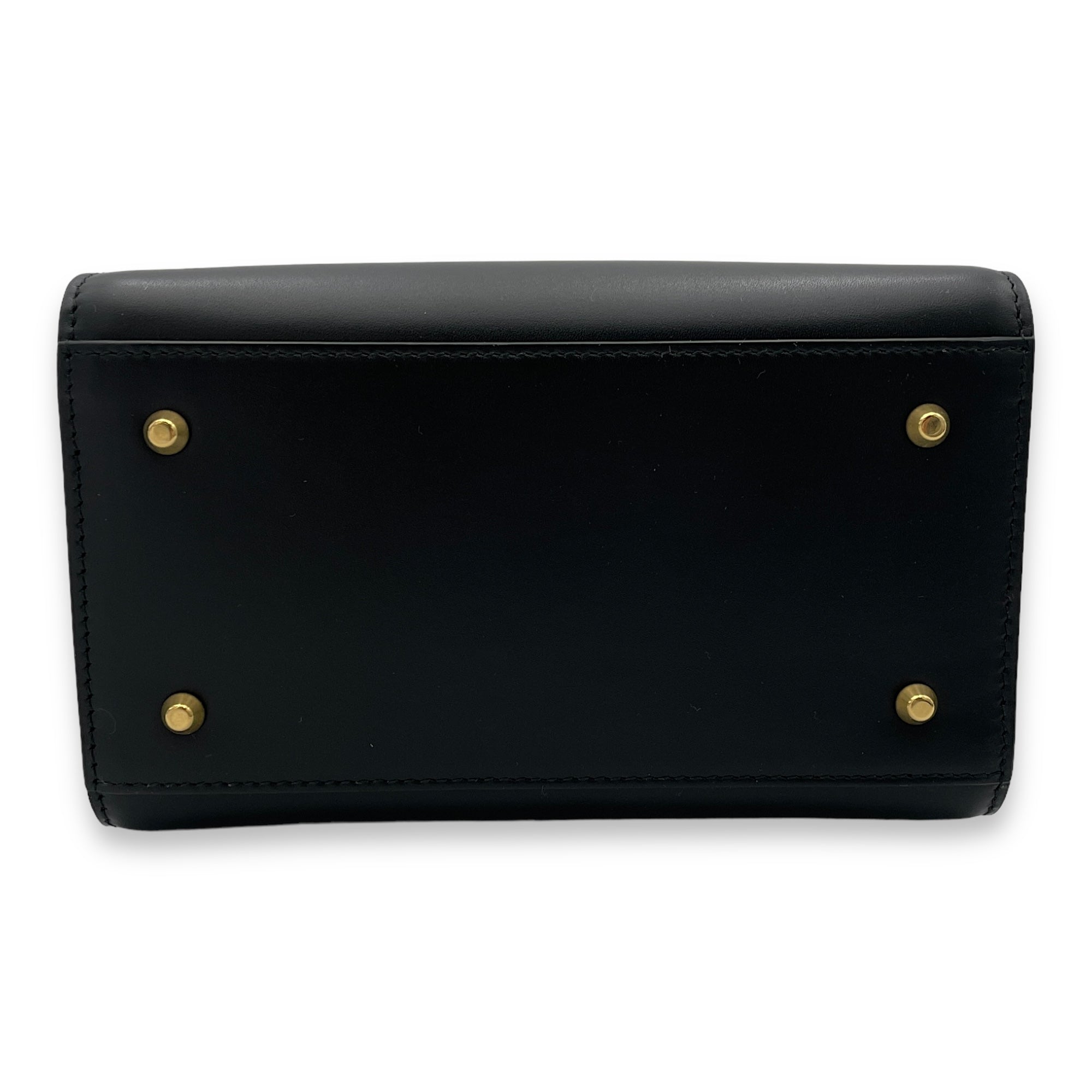 Boston Top Handle Bag  Black in Box Calfskin , Gold Hardware