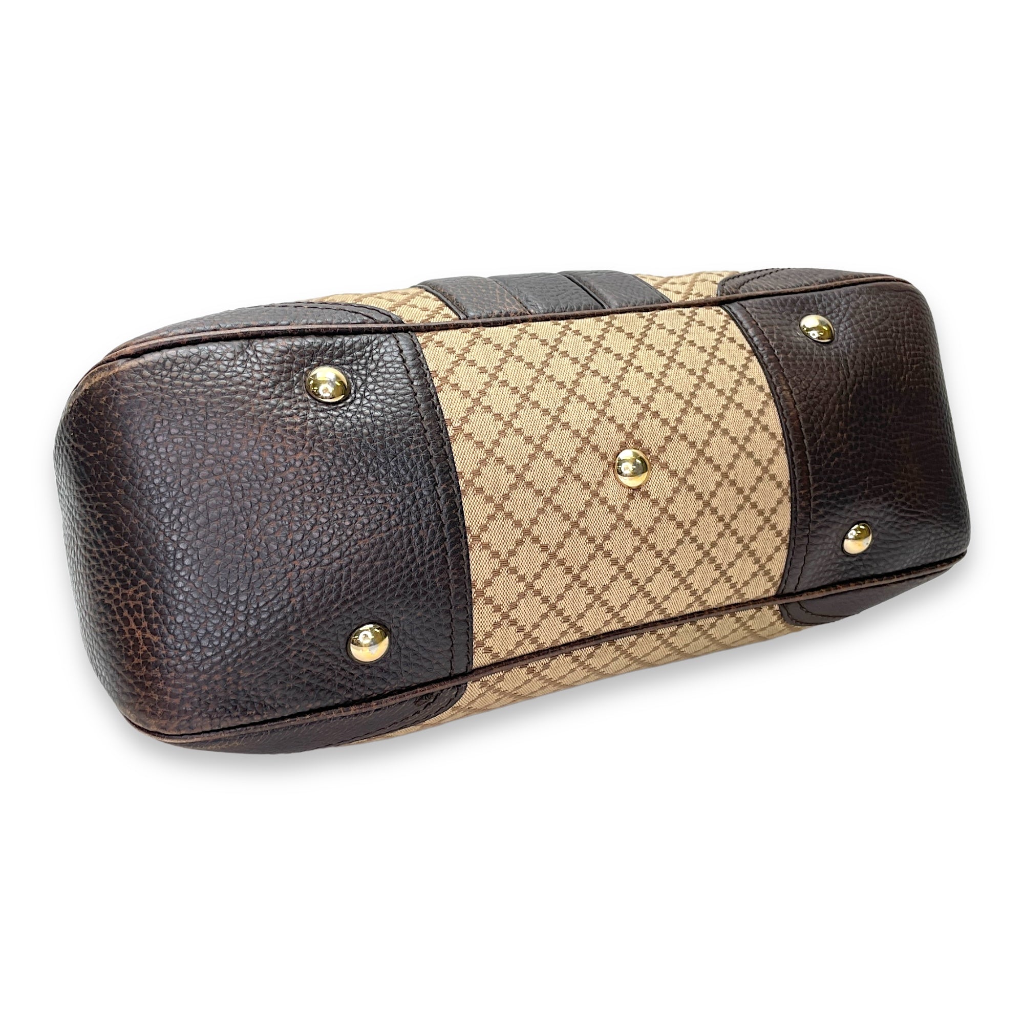 Horsebit Shoulder Bag Brown in Jacquard, Gold hardware