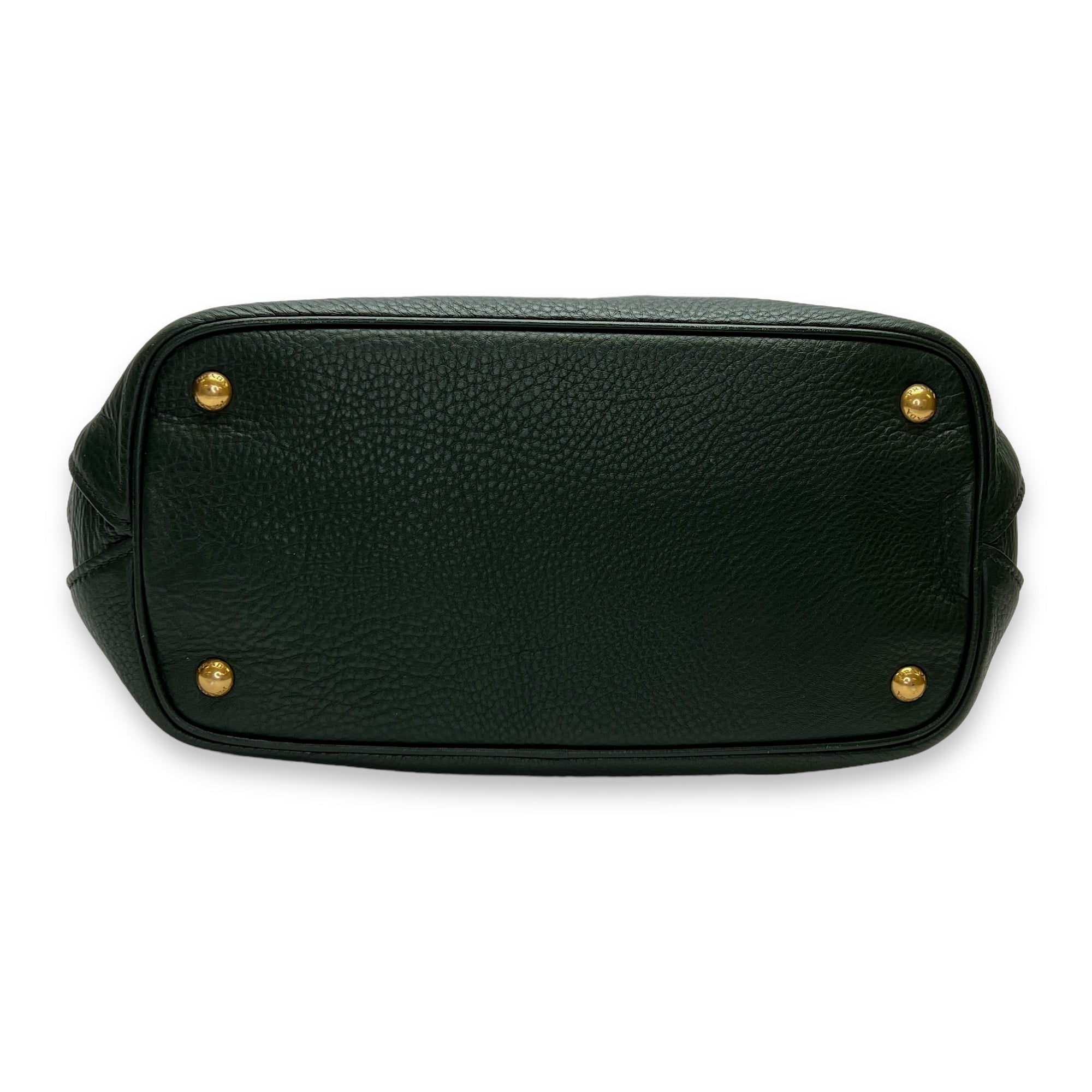 Logo Top Handle Bag Green in Calfskin, Gold hardware