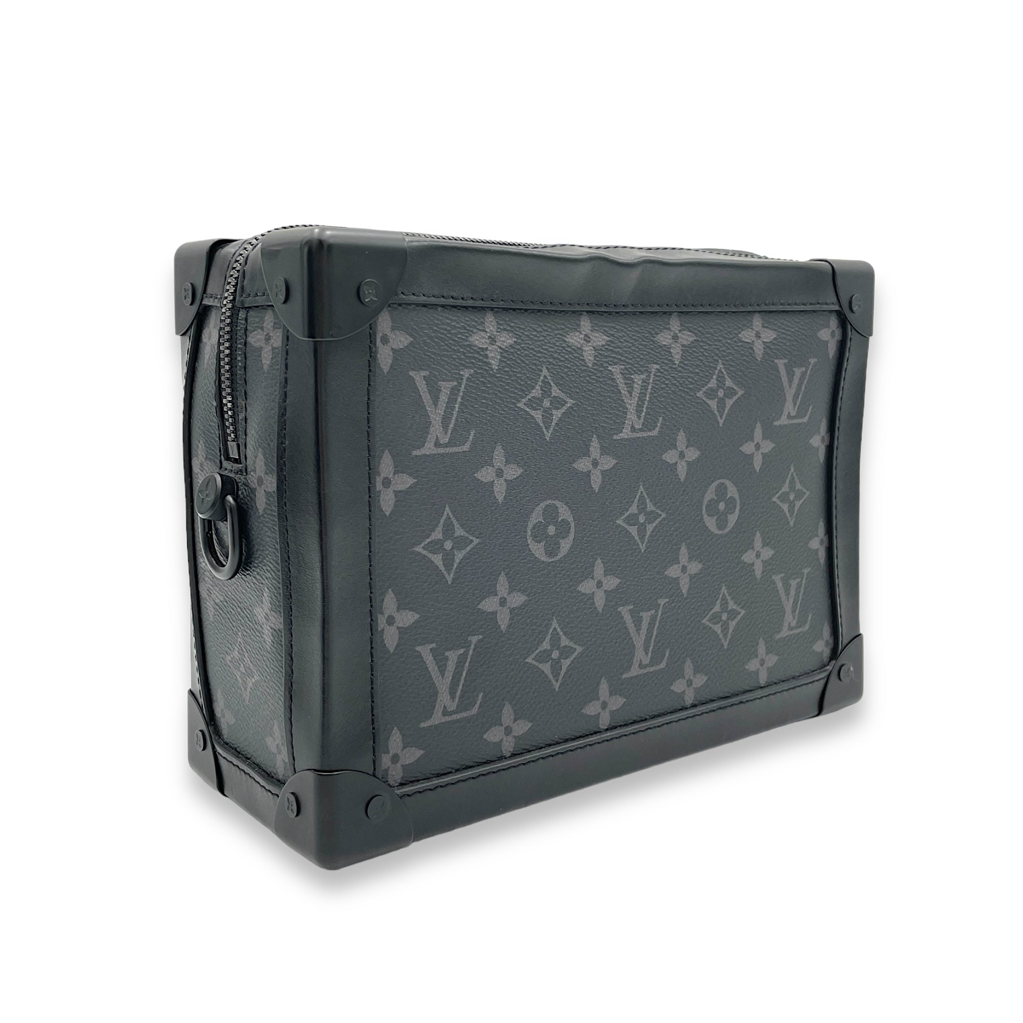 Soft Trunk Crossbody Bag Medium Black in Monogram Coated Canvas, Lacquered Metal hardware