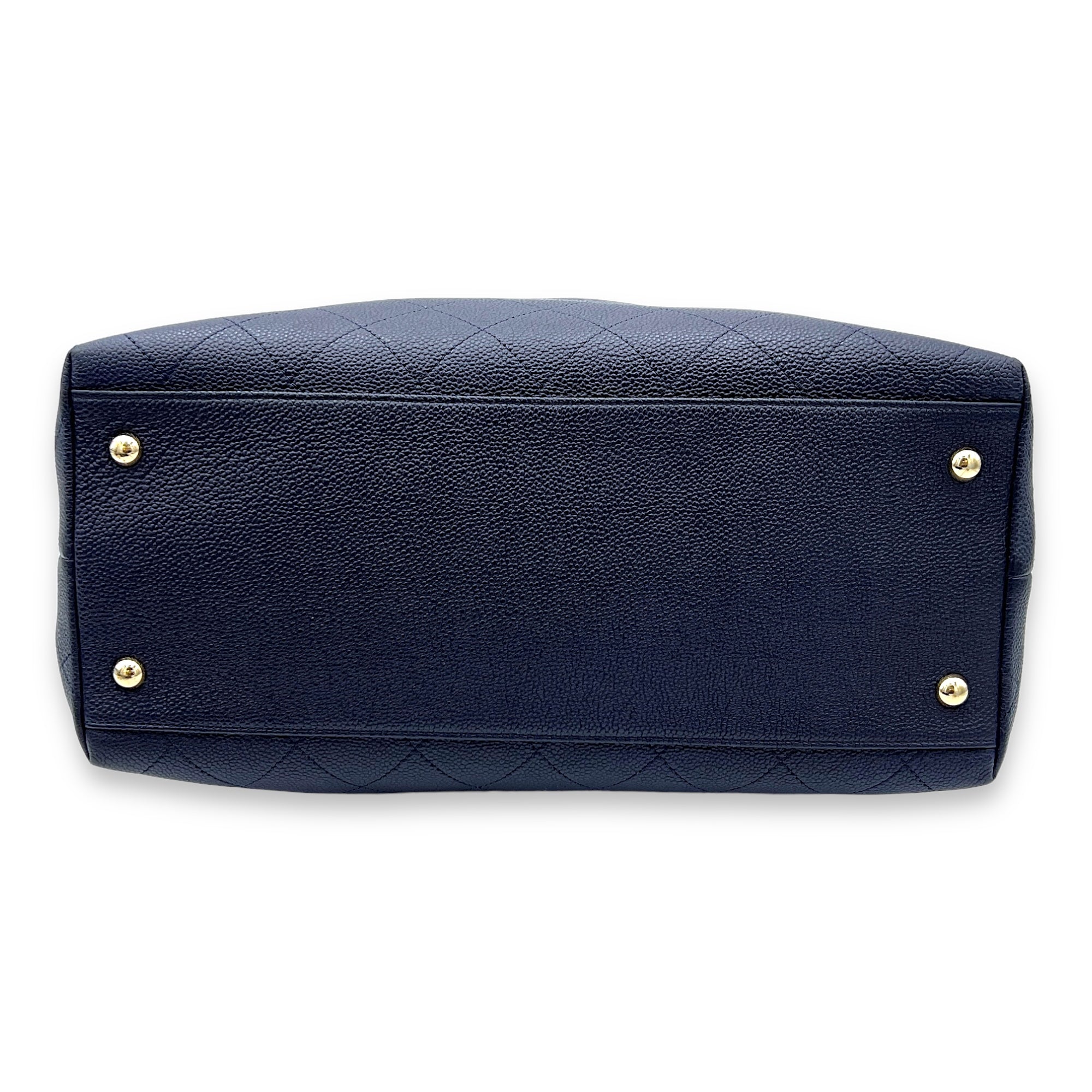 Quilted Blue Shoulder Bag in Caviar Leather, Light Gold hardware