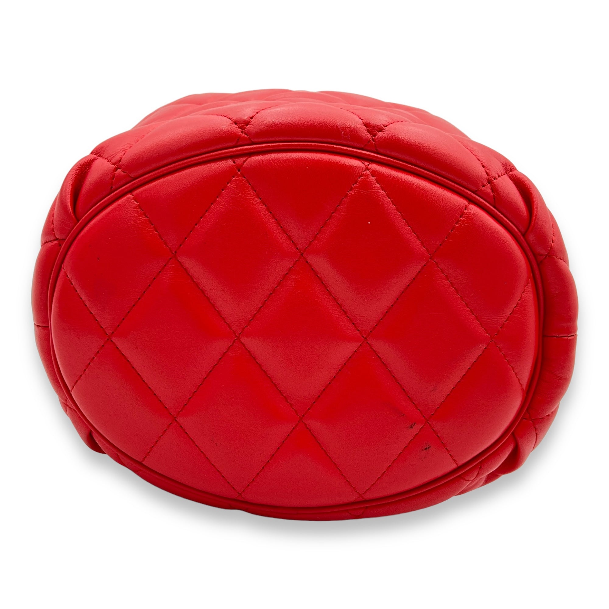 Quilted B Red Shoulder Bag in Calfskin, Brushed Gold hardware