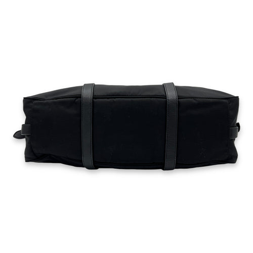 Two-Way Black Top Handle Bag in Nylon, Gold hardware