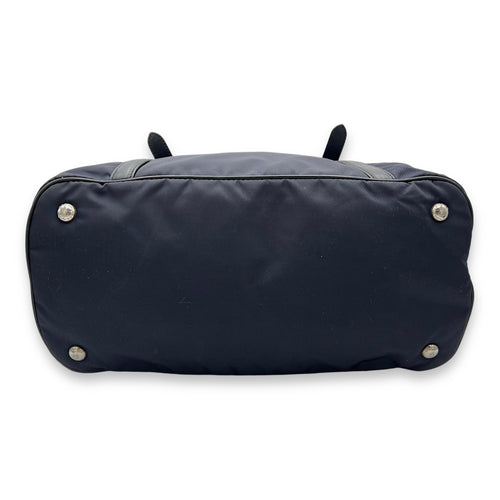 Two-Way Blue Top Handle Bag in Nylon, Silver hardware