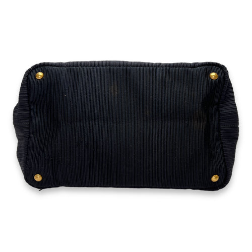 Canapa Black Top Handle Bag in Fabric, Gold hardware