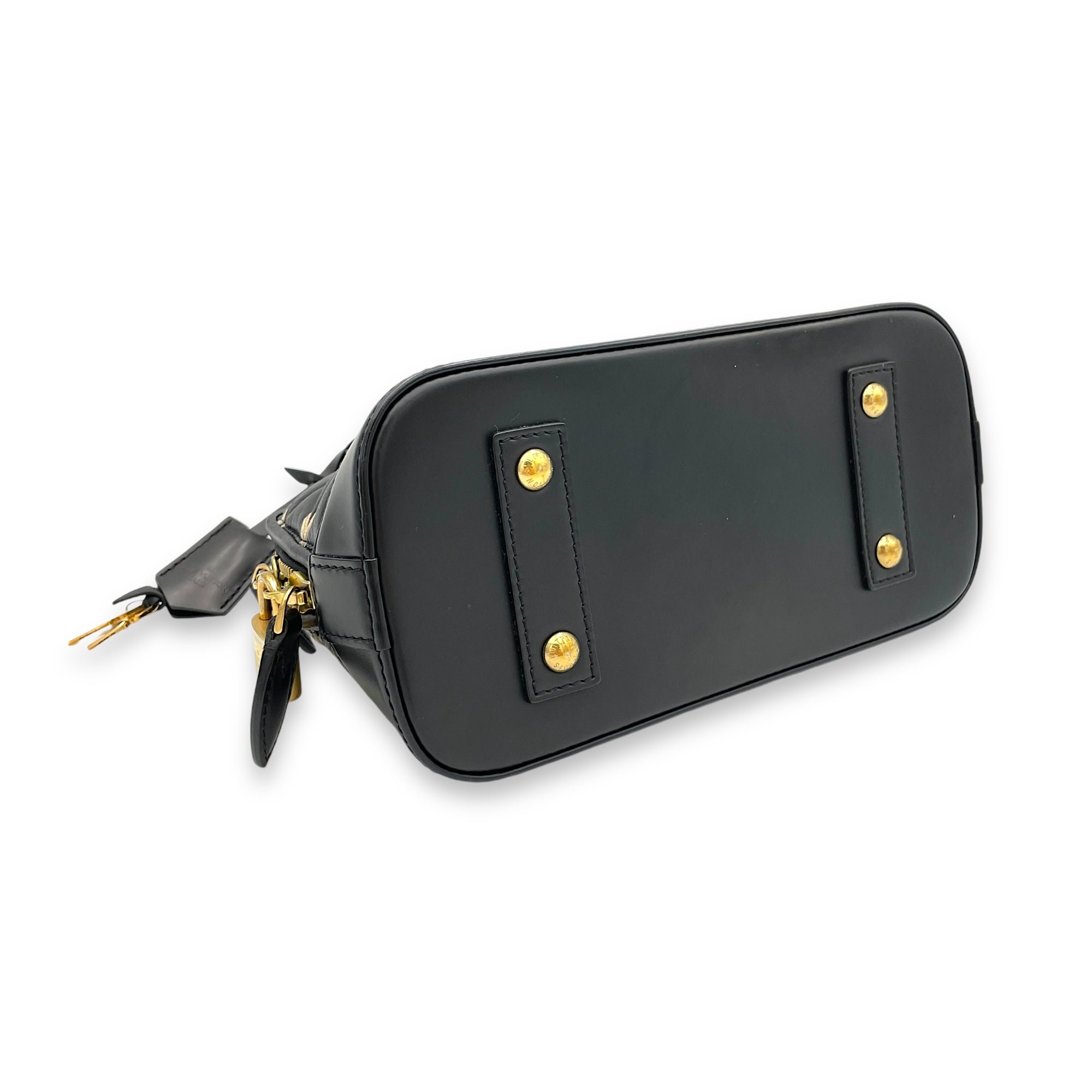 Alma BB Black Top Handle Bag in Calfskin, Gold hardware