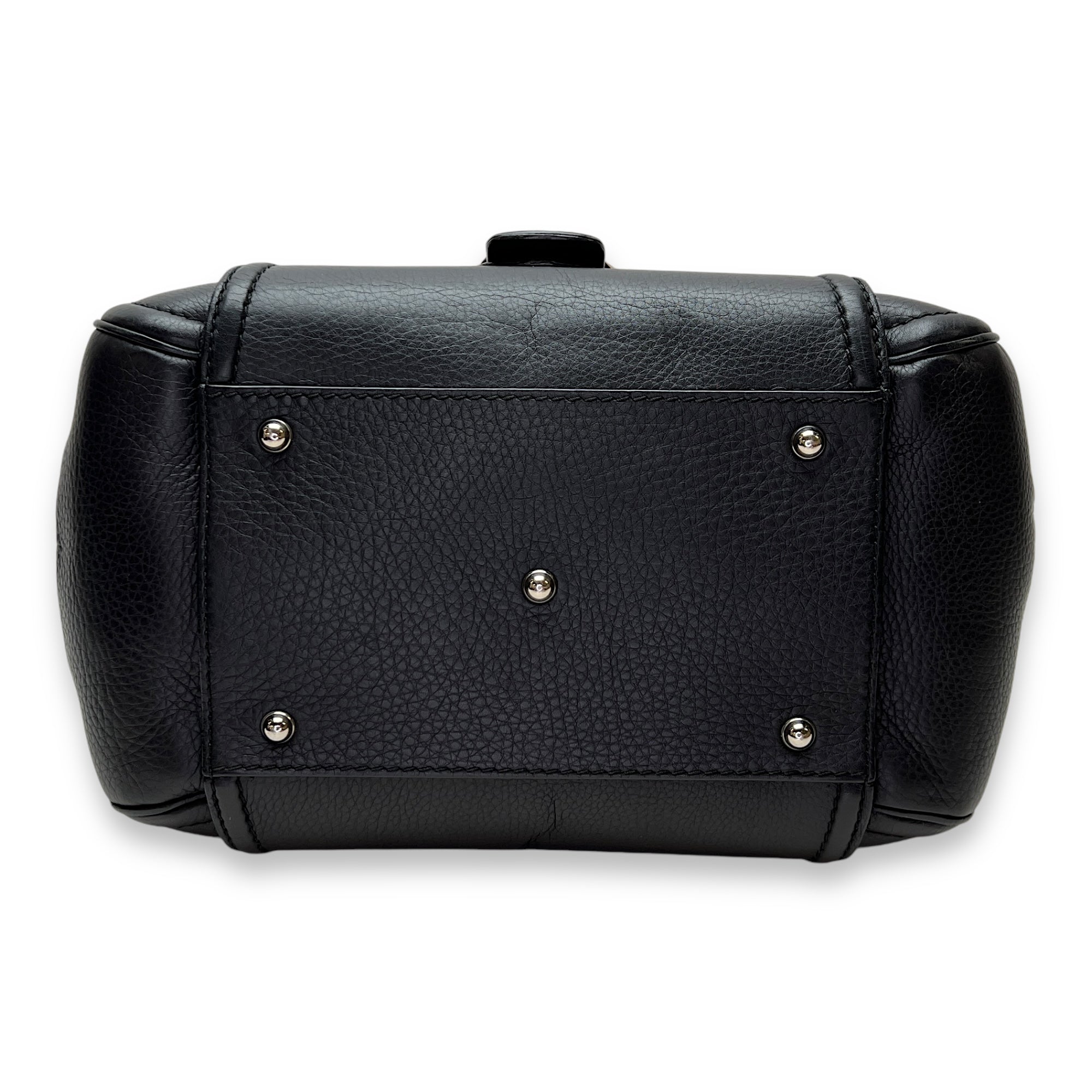 Bamboo Top Handle Bag Black in Calfskin, Silver hardware