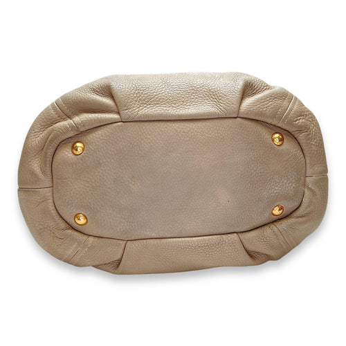 Logo Beige Top Handle Bag in Calfskin, Gold hardware