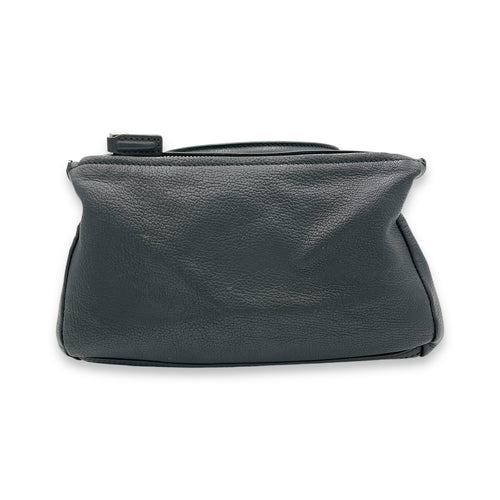 Pandora Small Black Shoulder Bag in Goat Leather, Silver hardware