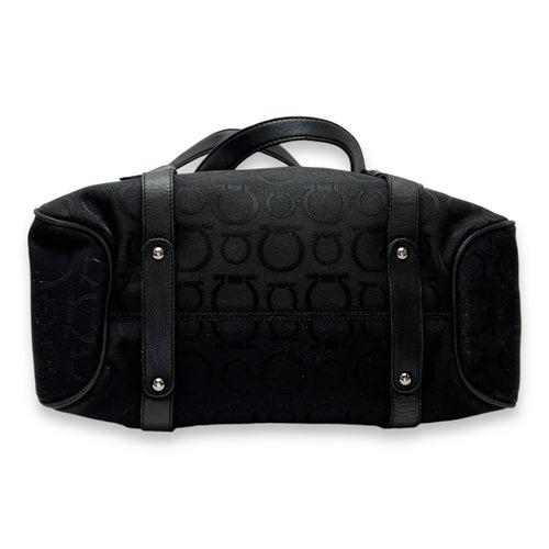 Gancini Top Handle Bag Medium Black in Canvas, Silver hardware