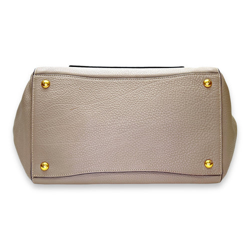 Logo Top Handle Bag Beige in Calfskin, Gold hardware