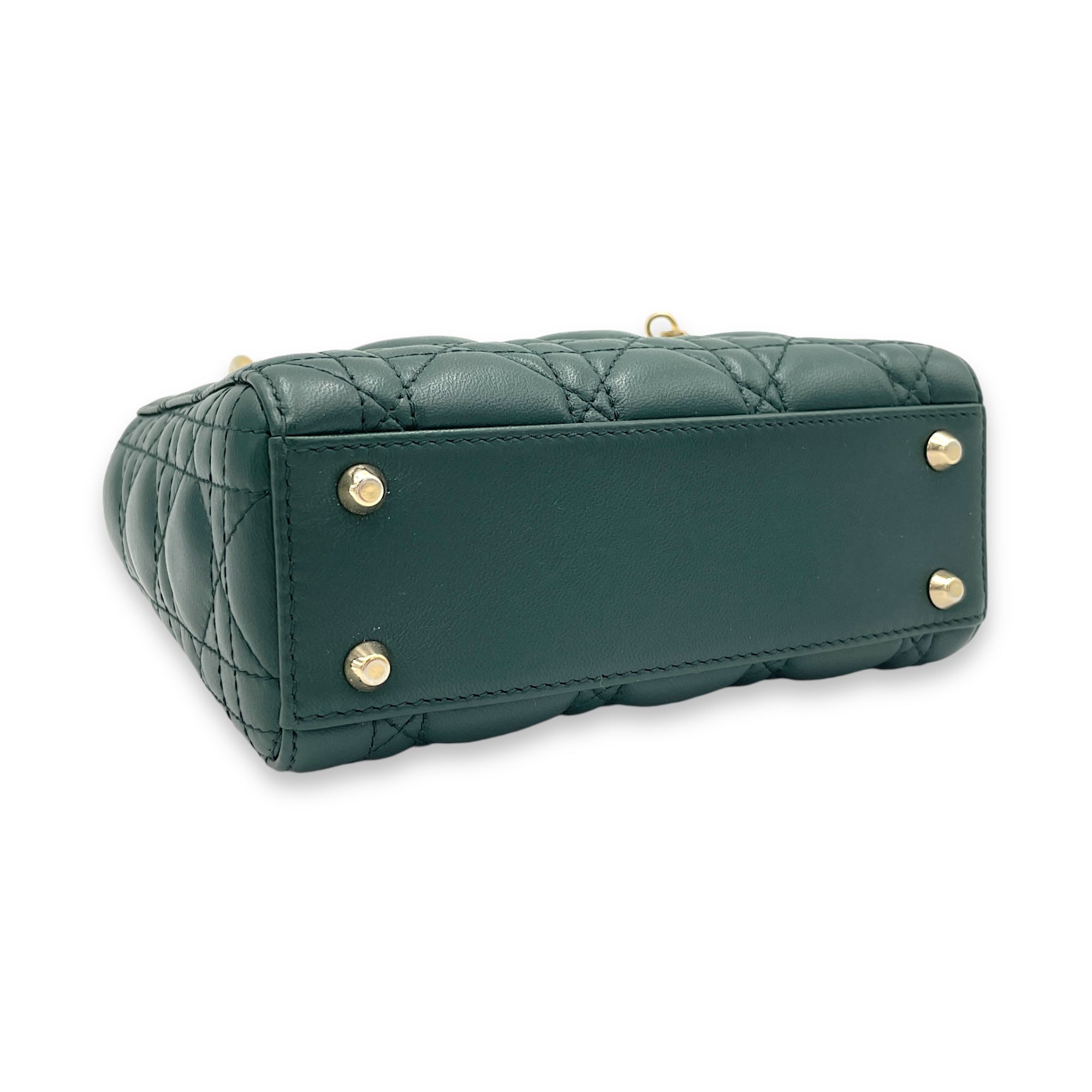 Lady Dior Top Handle Bag Mini Green in Lambskin, Gold hardware