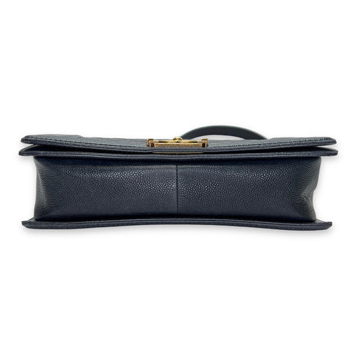 Boy Medium Navy Shoulder Bag in Caviar Leather, Gold hardware