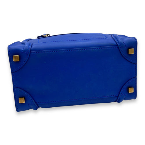 Luggage Micro Blue Top Handle Bag in Calfskin, Gold hardware