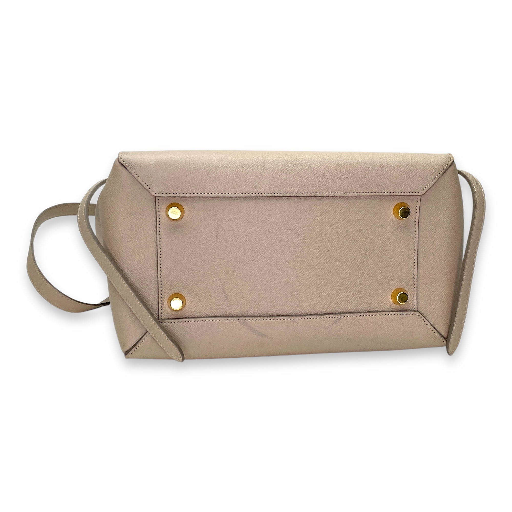 Belt Mini Beige Top Handle Bag in Calfskin, Gold hardware