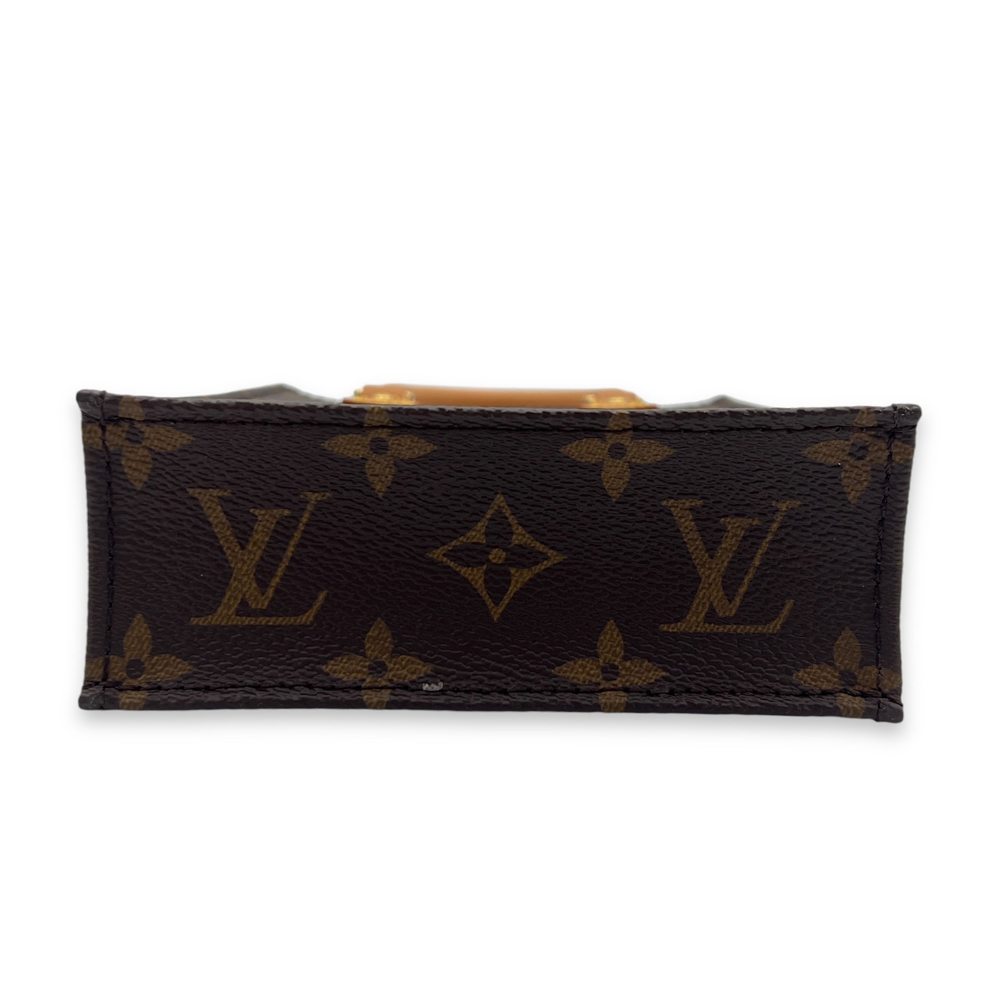 Sac Plat Top Handle Bag Brown in Monogram Coated Canvas, Gold hardware