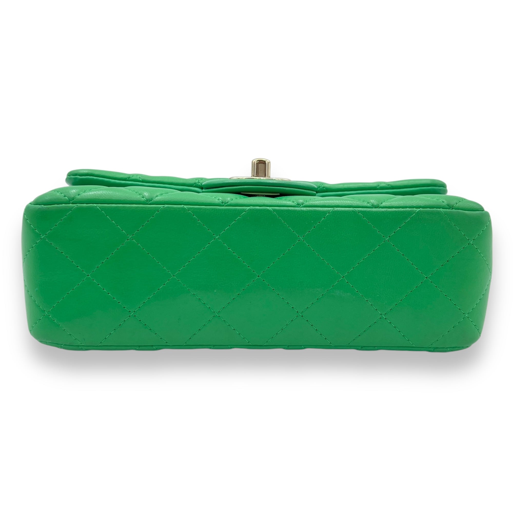 Classic Mini Rectangular Green Crossbody Bag in Lambskin, Gold hardware