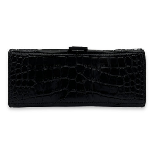 Hourglass Top Handle Bag Small Black in Crocodile Embossed Calfskin