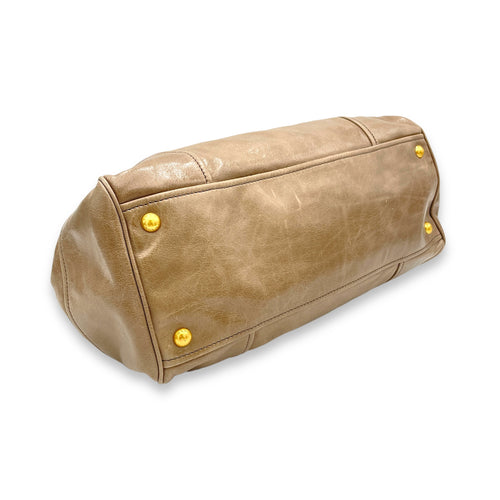 Two-Way Brown Top Handle Bag in Calfskin, Gold hardware