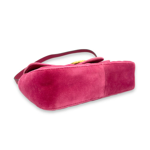 GG Marmont Mini Pink Shoulder Bag in Velvet, Gold hardware