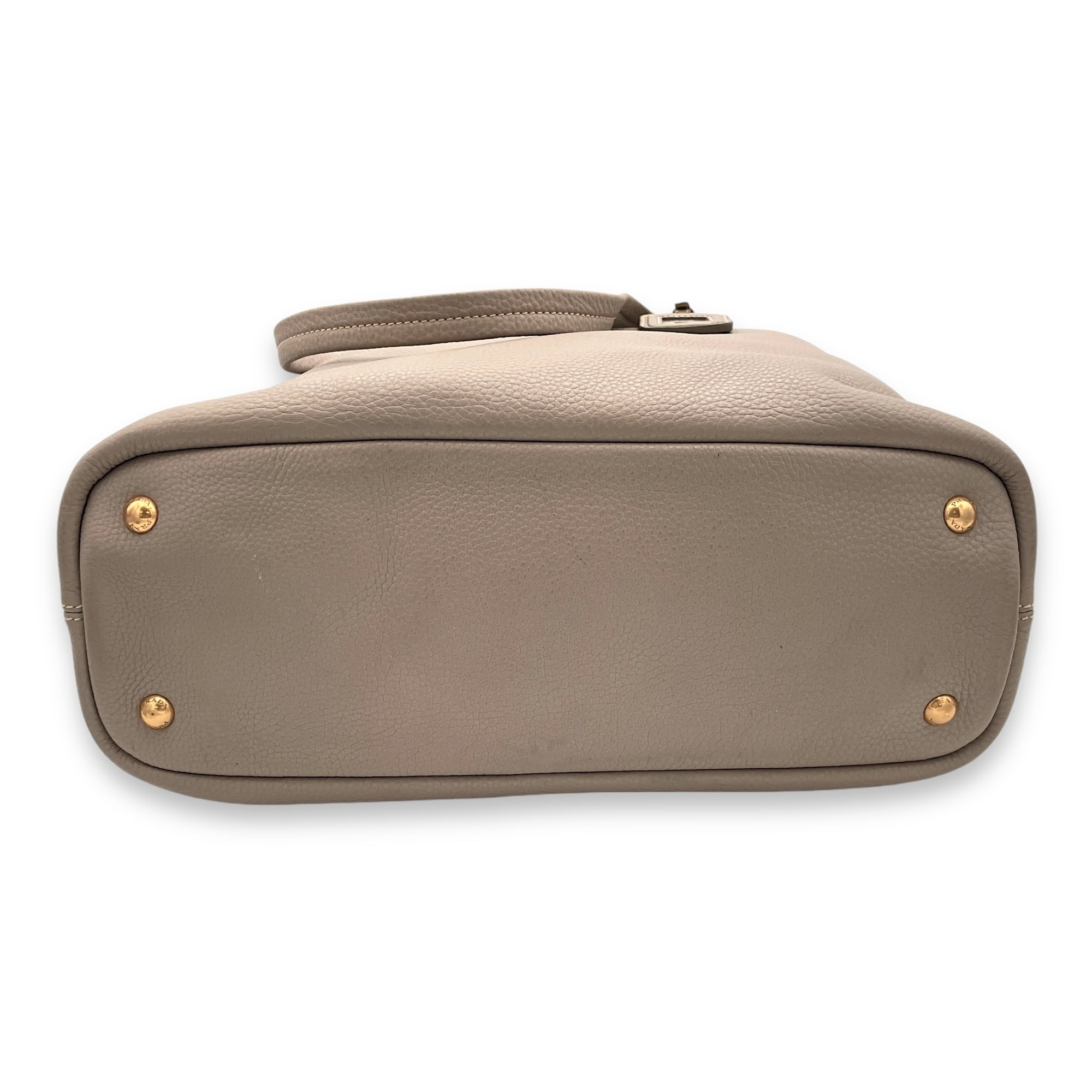 Logo Beige Top Handle Bag in Calfskin, Gold hardware