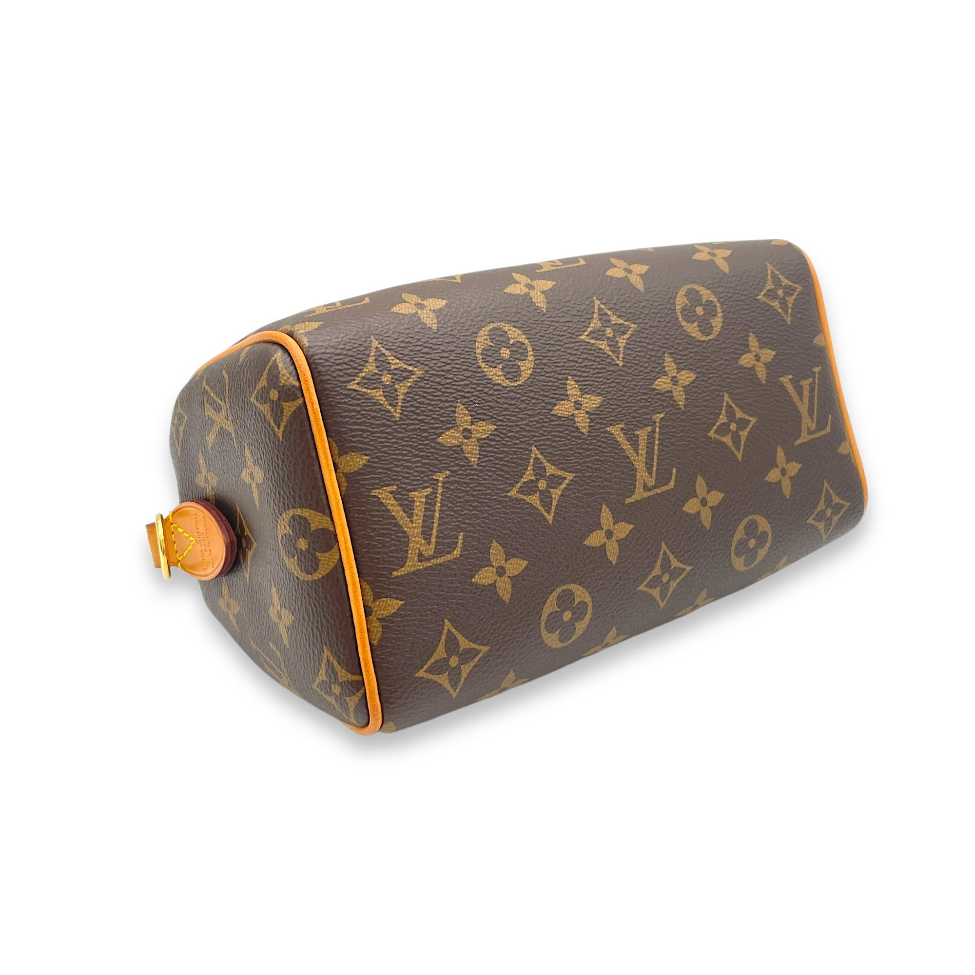 Speedy Bandouliere 20 Brown Top Handle Bag in Monogram Coated Canvas, Gold hardware