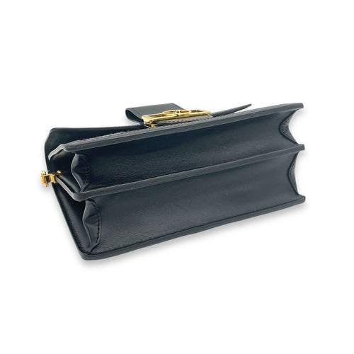 Dauphine MM Black Shoulder Bag in Canvas, Gold hardware